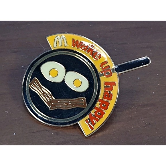 McDonald's Jewelry - Vtg 2007 McDonalds WAKE UP HAPPY! SKILLET EGGS BACON Enamel Lapel Pin